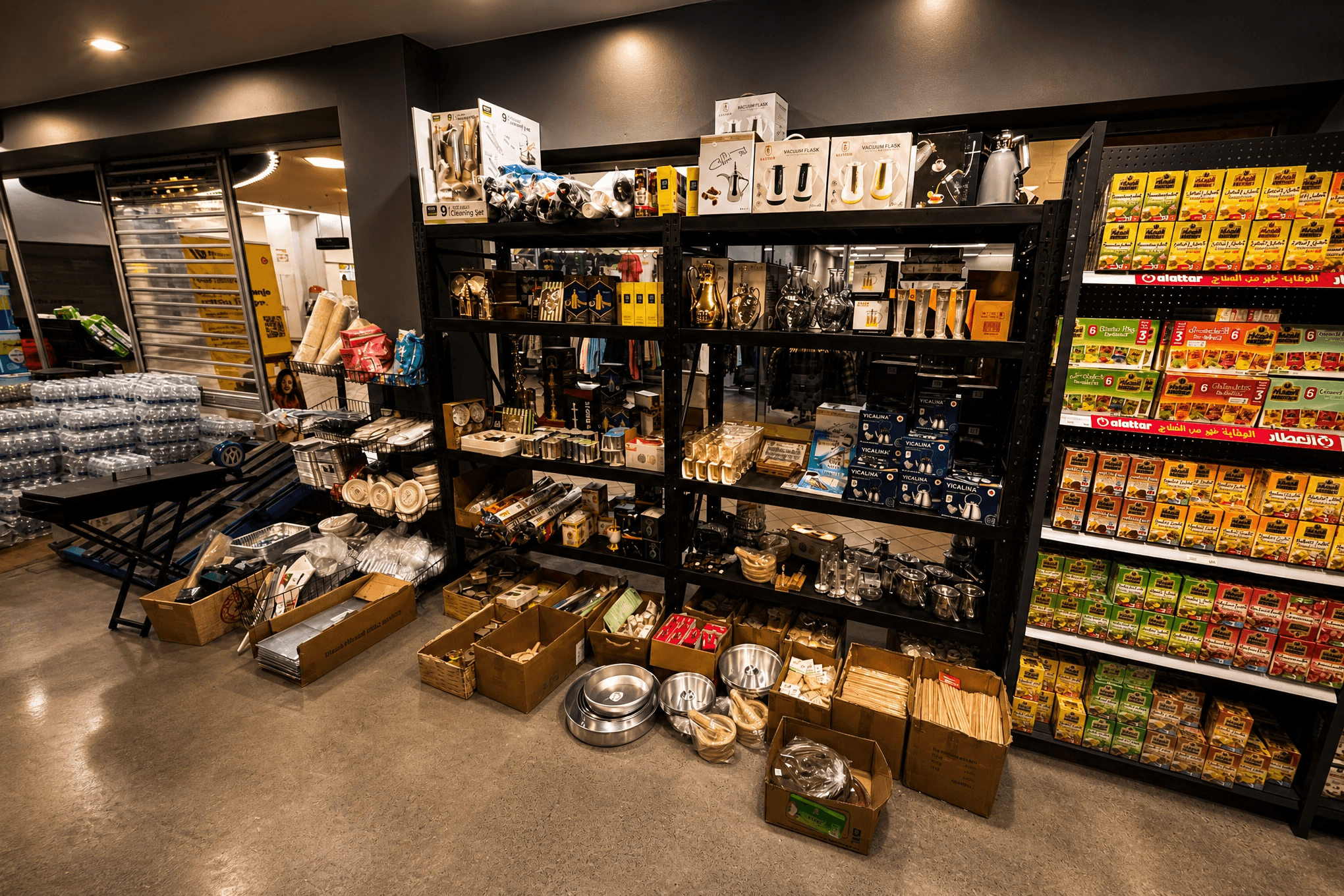 Shelves of general merchandise and household goods