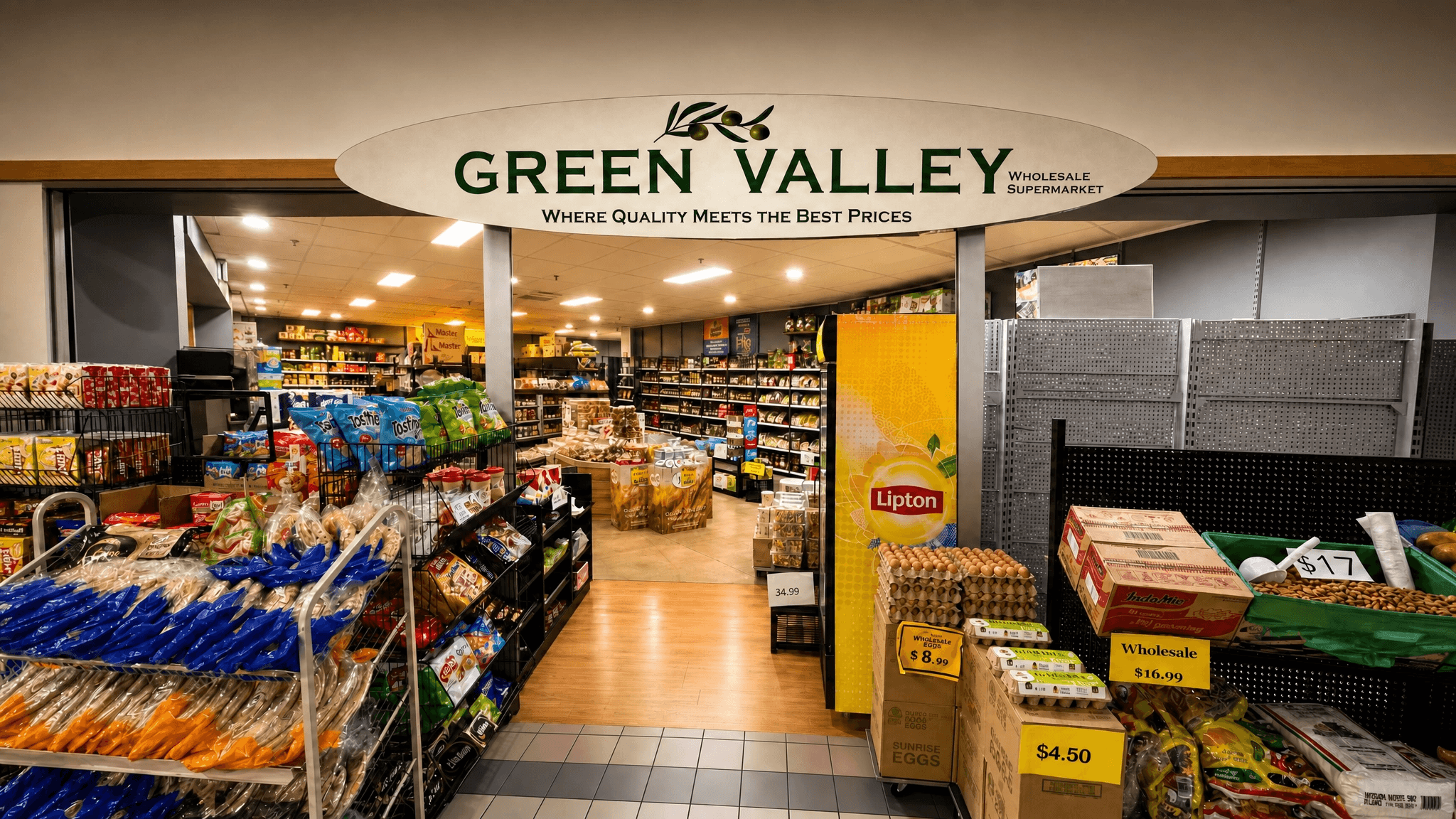 Green Valley Supermarket entrance sign