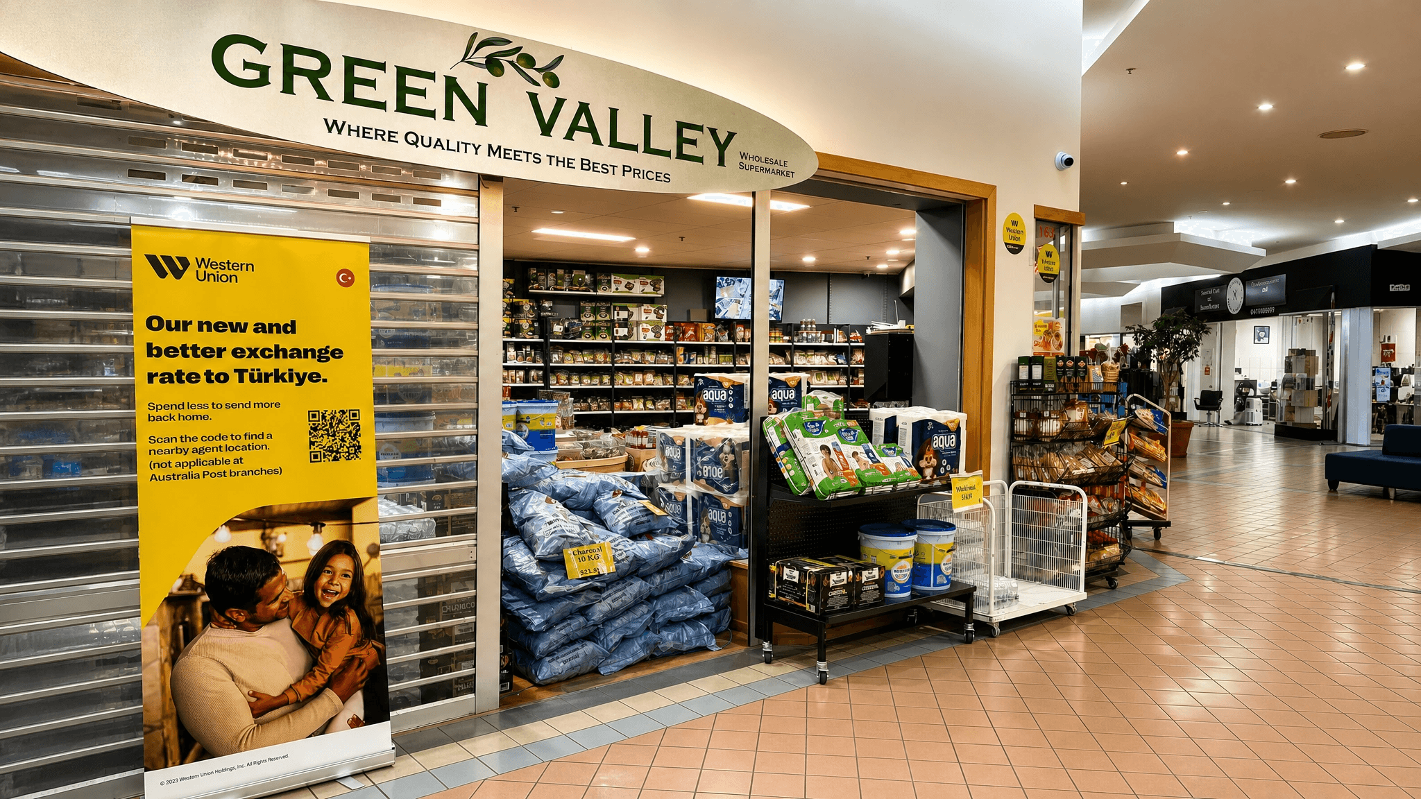 Exterior front of Green Valley Wholesale Supermarket